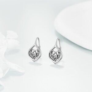 Women's Sterling Celtic Silver Dangle Drop Hoop Leverback Comfortable Earring